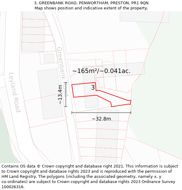 3, GREENBANK ROAD, PENWORTHAM, PRESTON, PR1 9QN: Plot and title map