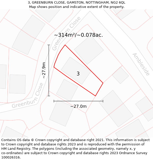 3, GREENBURN CLOSE, GAMSTON, NOTTINGHAM, NG2 6QL: Plot and title map