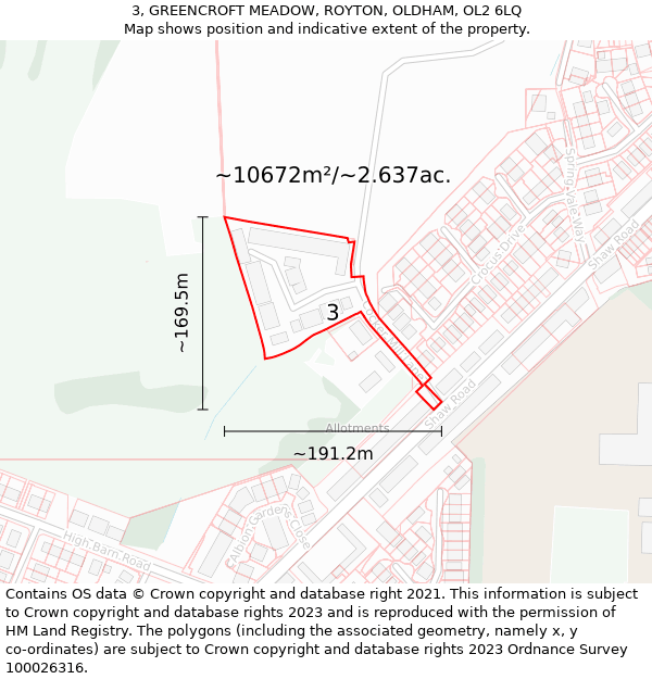 3, GREENCROFT MEADOW, ROYTON, OLDHAM, OL2 6LQ: Plot and title map