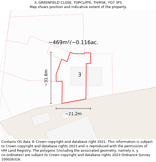 3, GREENFIELD CLOSE, TOPCLIFFE, THIRSK, YO7 3FS: Plot and title map