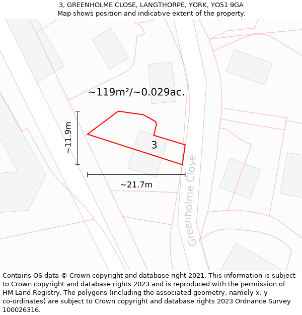 3, GREENHOLME CLOSE, LANGTHORPE, YORK, YO51 9GA: Plot and title map