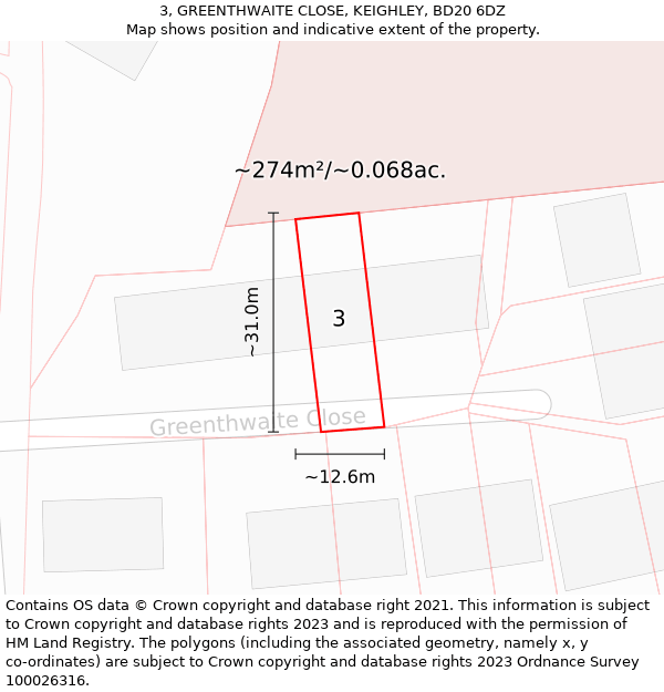 3, GREENTHWAITE CLOSE, KEIGHLEY, BD20 6DZ: Plot and title map