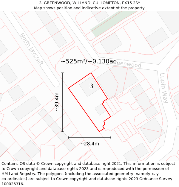 3, GREENWOOD, WILLAND, CULLOMPTON, EX15 2SY: Plot and title map