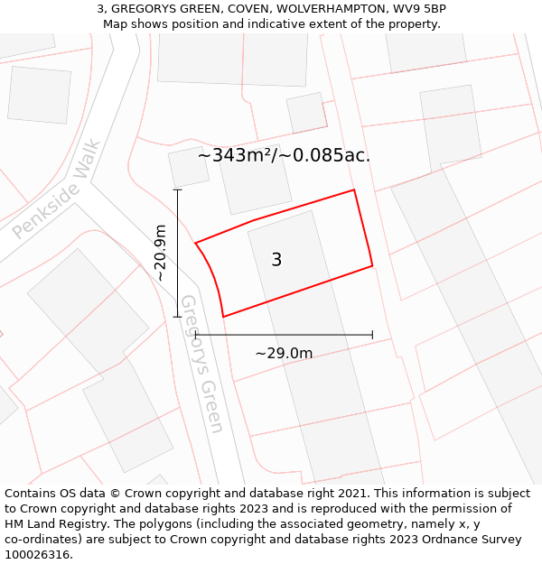 3, GREGORYS GREEN, COVEN, WOLVERHAMPTON, WV9 5BP: Plot and title map