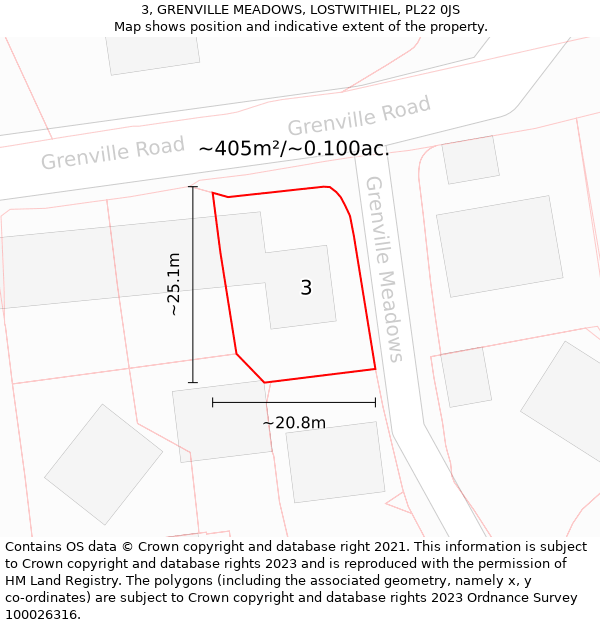 3, GRENVILLE MEADOWS, LOSTWITHIEL, PL22 0JS: Plot and title map