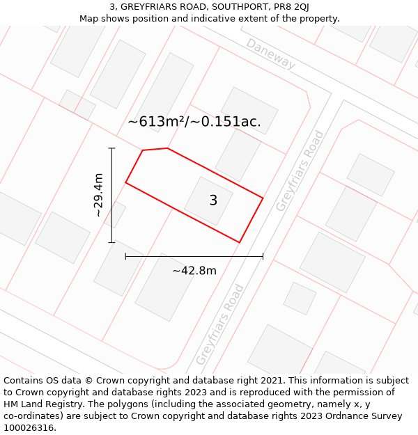 3, GREYFRIARS ROAD, SOUTHPORT, PR8 2QJ: Plot and title map