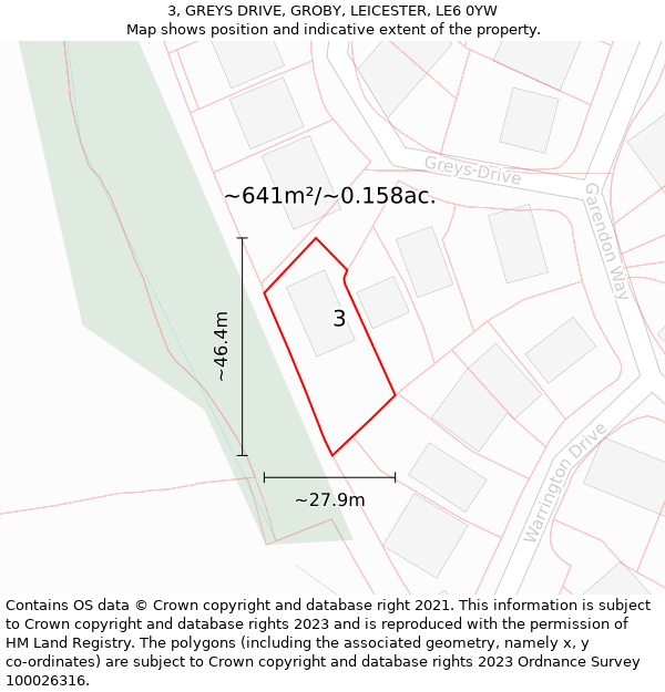 3, GREYS DRIVE, GROBY, LEICESTER, LE6 0YW: Plot and title map