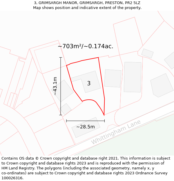 3, GRIMSARGH MANOR, GRIMSARGH, PRESTON, PR2 5LZ: Plot and title map