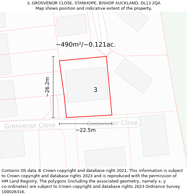 3, GROSVENOR CLOSE, STANHOPE, BISHOP AUCKLAND, DL13 2QA: Plot and title map