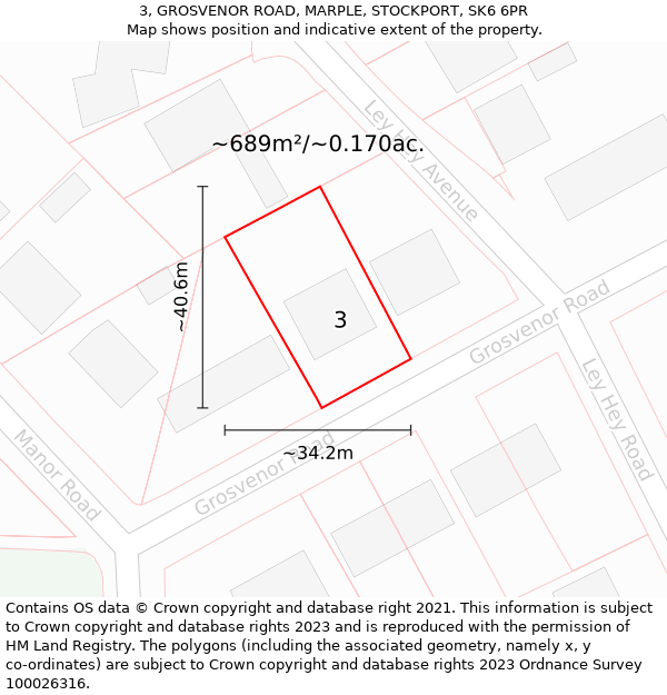 3, GROSVENOR ROAD, MARPLE, STOCKPORT, SK6 6PR: Plot and title map