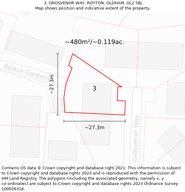 3, GROSVENOR WAY, ROYTON, OLDHAM, OL2 5BJ: Plot and title map