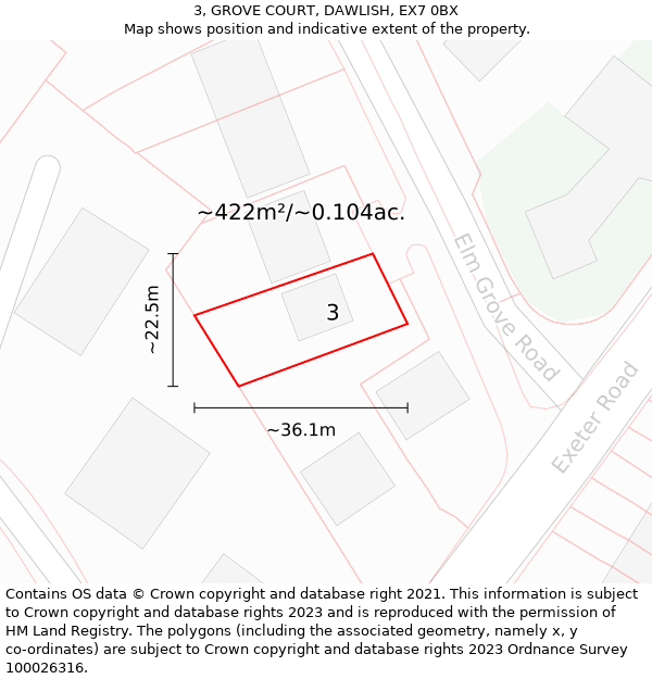 3, GROVE COURT, DAWLISH, EX7 0BX: Plot and title map