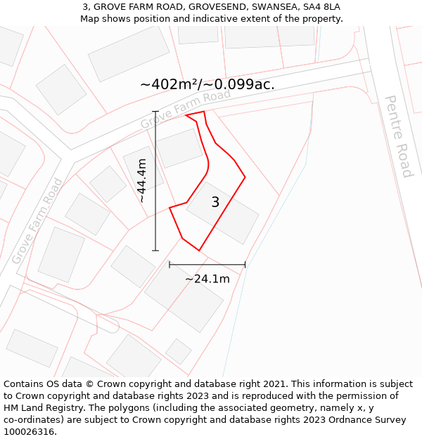 3, GROVE FARM ROAD, GROVESEND, SWANSEA, SA4 8LA: Plot and title map