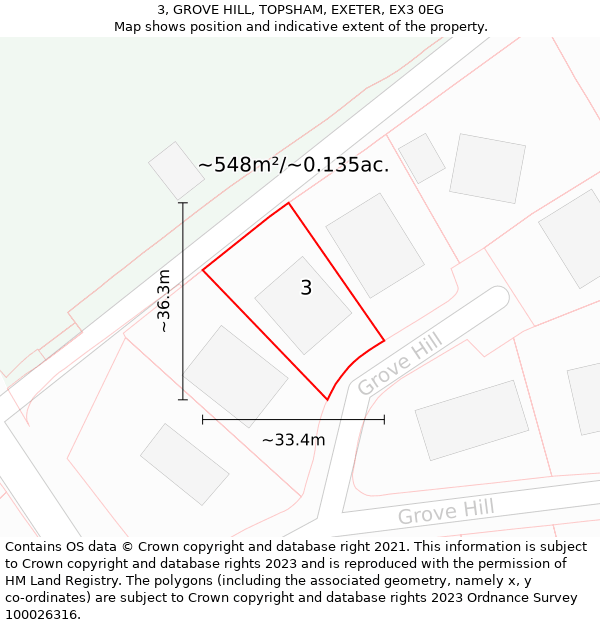 3, GROVE HILL, TOPSHAM, EXETER, EX3 0EG: Plot and title map