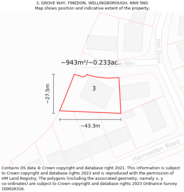 3, GROVE WAY, FINEDON, WELLINGBOROUGH, NN9 5NG: Plot and title map
