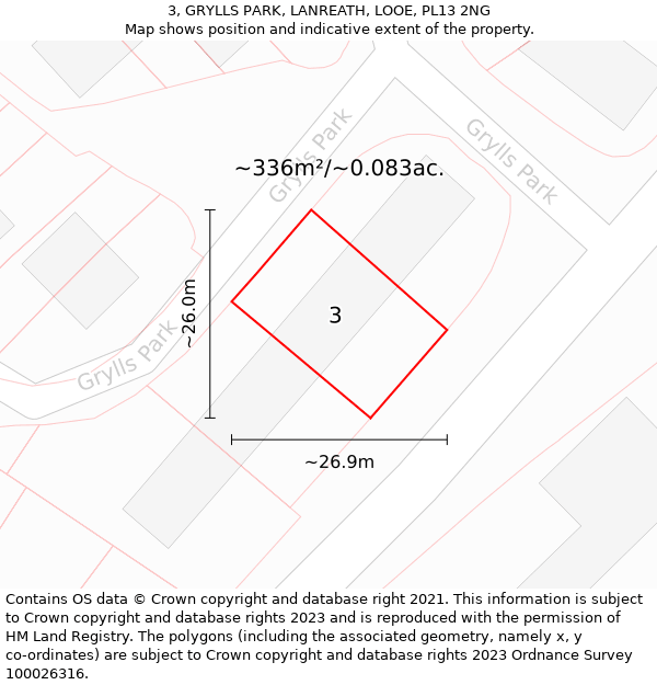 3, GRYLLS PARK, LANREATH, LOOE, PL13 2NG: Plot and title map