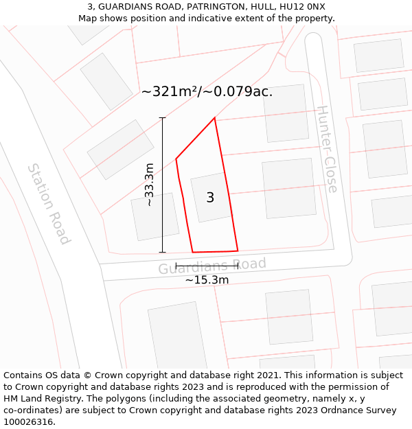 3, GUARDIANS ROAD, PATRINGTON, HULL, HU12 0NX: Plot and title map