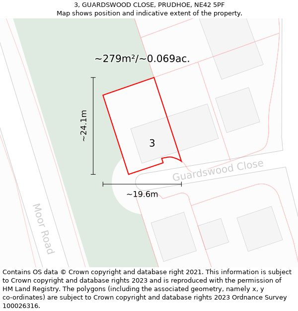 3, GUARDSWOOD CLOSE, PRUDHOE, NE42 5PF: Plot and title map