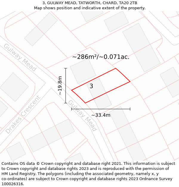 3, GULWAY MEAD, TATWORTH, CHARD, TA20 2TB: Plot and title map