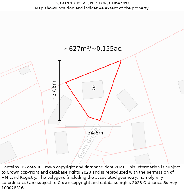 3, GUNN GROVE, NESTON, CH64 9PU: Plot and title map