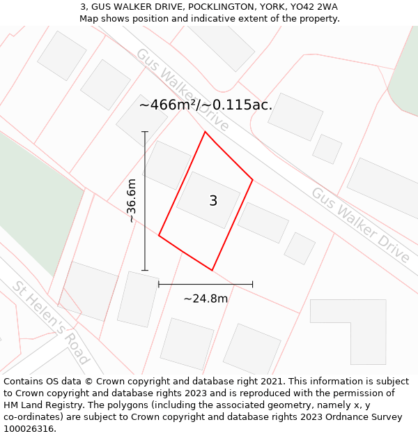 3, GUS WALKER DRIVE, POCKLINGTON, YORK, YO42 2WA: Plot and title map