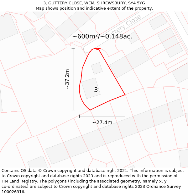 3, GUTTERY CLOSE, WEM, SHREWSBURY, SY4 5YG: Plot and title map