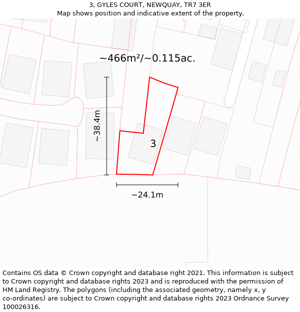 3, GYLES COURT, NEWQUAY, TR7 3ER: Plot and title map