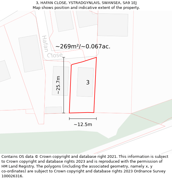 3, HAFAN CLOSE, YSTRADGYNLAIS, SWANSEA, SA9 1EJ: Plot and title map