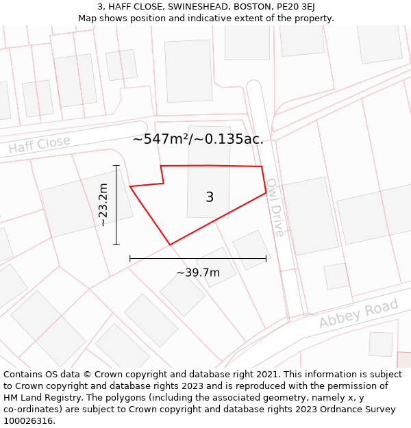 3, HAFF CLOSE, SWINESHEAD, BOSTON, PE20 3EJ: Plot and title map