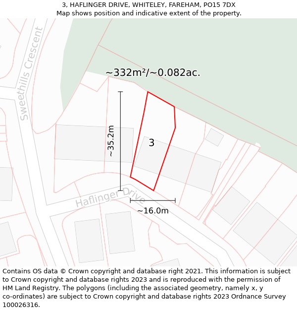 3, HAFLINGER DRIVE, WHITELEY, FAREHAM, PO15 7DX: Plot and title map