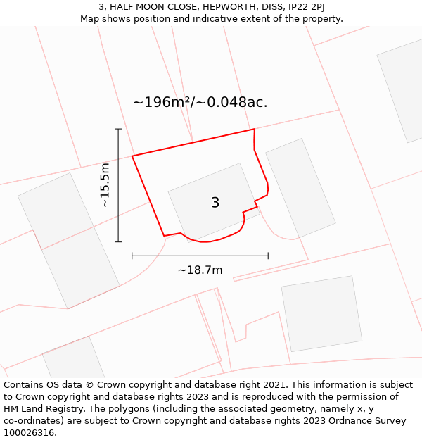 3, HALF MOON CLOSE, HEPWORTH, DISS, IP22 2PJ: Plot and title map