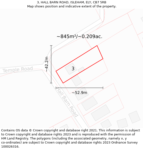 3, HALL BARN ROAD, ISLEHAM, ELY, CB7 5RB: Plot and title map