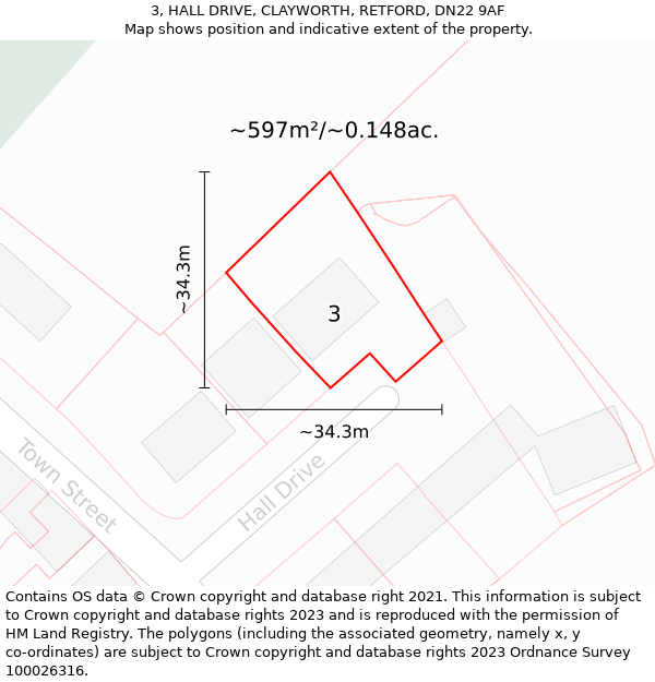 3, HALL DRIVE, CLAYWORTH, RETFORD, DN22 9AF: Plot and title map