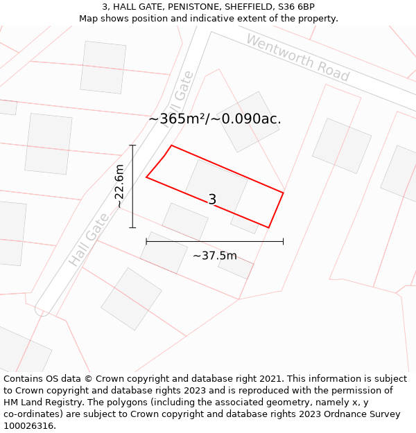 3, HALL GATE, PENISTONE, SHEFFIELD, S36 6BP: Plot and title map