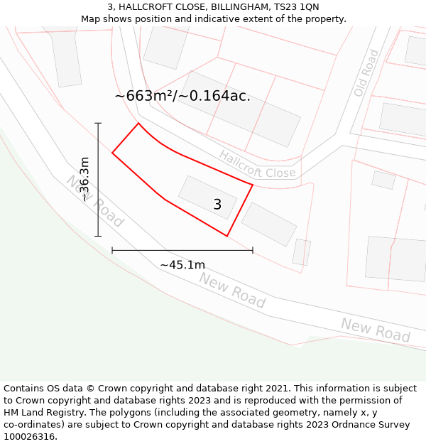 3, HALLCROFT CLOSE, BILLINGHAM, TS23 1QN: Plot and title map