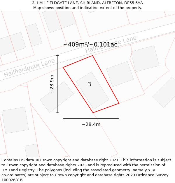 3, HALLFIELDGATE LANE, SHIRLAND, ALFRETON, DE55 6AA: Plot and title map