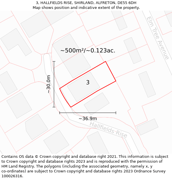 3, HALLFIELDS RISE, SHIRLAND, ALFRETON, DE55 6DH: Plot and title map