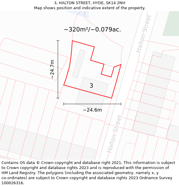 3, HALTON STREET, HYDE, SK14 2NH: Plot and title map