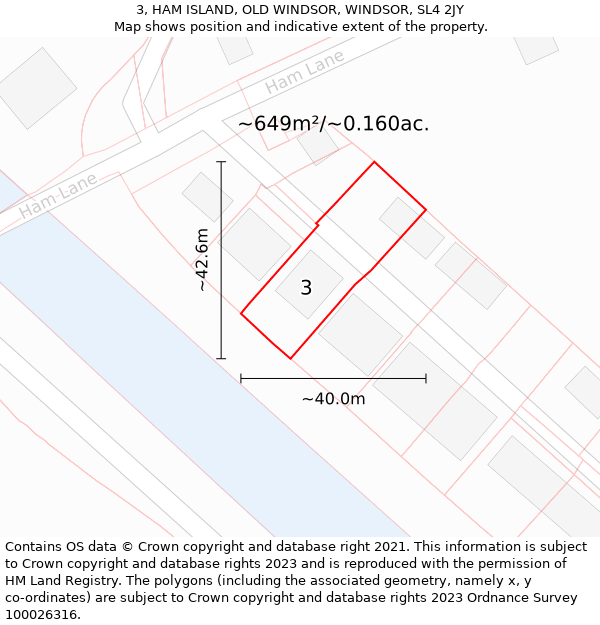 3, HAM ISLAND, OLD WINDSOR, WINDSOR, SL4 2JY: Plot and title map