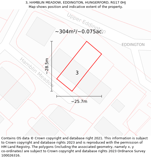 3, HAMBLIN MEADOW, EDDINGTON, HUNGERFORD, RG17 0HJ: Plot and title map