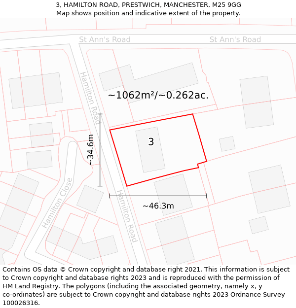 3, HAMILTON ROAD, PRESTWICH, MANCHESTER, M25 9GG: Plot and title map