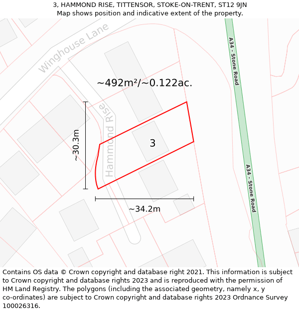 3, HAMMOND RISE, TITTENSOR, STOKE-ON-TRENT, ST12 9JN: Plot and title map