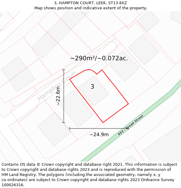 3, HAMPTON COURT, LEEK, ST13 8XZ: Plot and title map