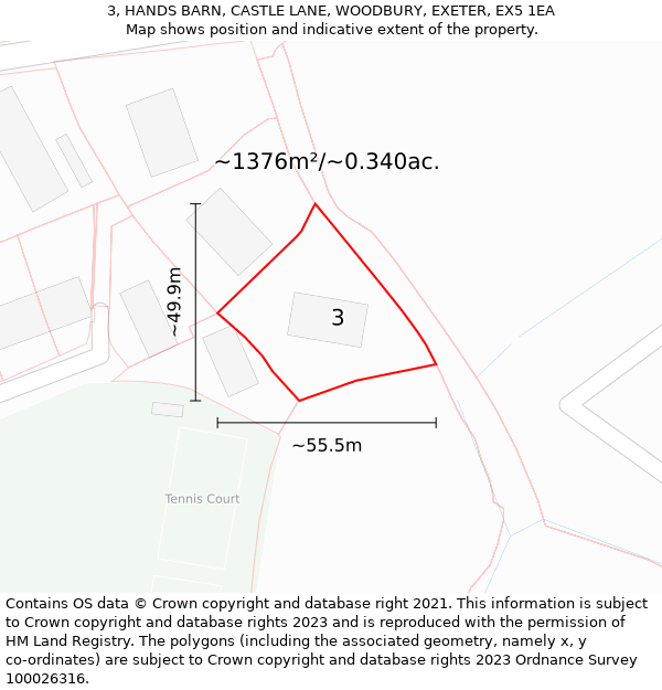 3, HANDS BARN, CASTLE LANE, WOODBURY, EXETER, EX5 1EA: Plot and title map