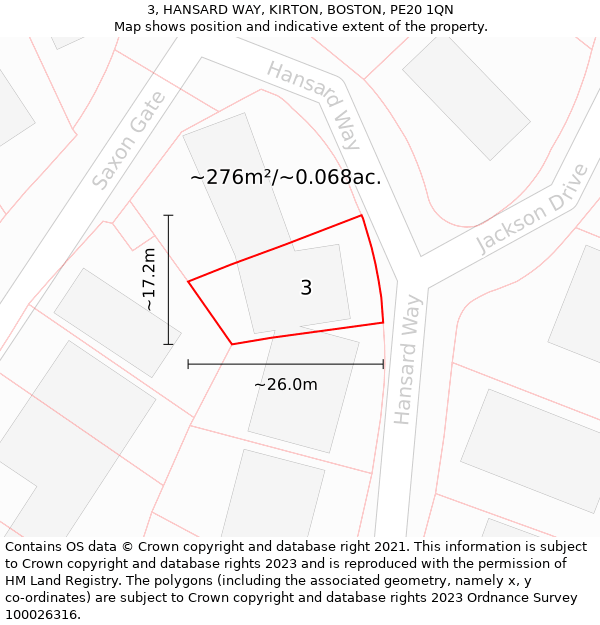 3, HANSARD WAY, KIRTON, BOSTON, PE20 1QN: Plot and title map