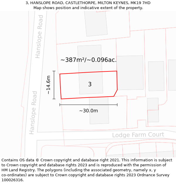 3, HANSLOPE ROAD, CASTLETHORPE, MILTON KEYNES, MK19 7HD: Plot and title map