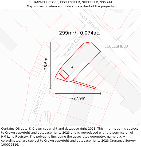 3, HANWELL CLOSE, ECCLESFIELD, SHEFFIELD, S35 9TA: Plot and title map