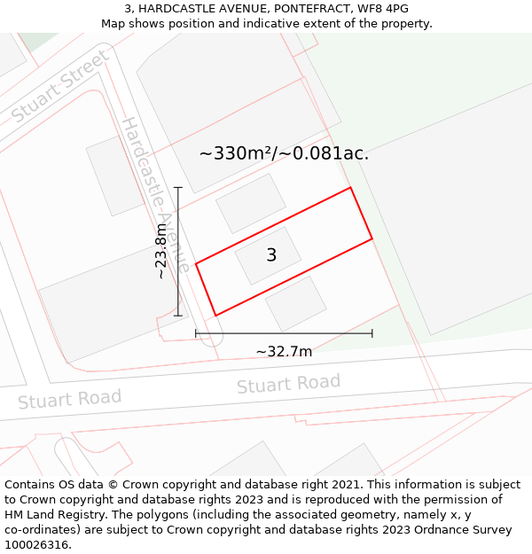 3, HARDCASTLE AVENUE, PONTEFRACT, WF8 4PG: Plot and title map