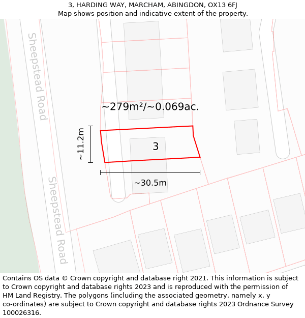 3, HARDING WAY, MARCHAM, ABINGDON, OX13 6FJ: Plot and title map