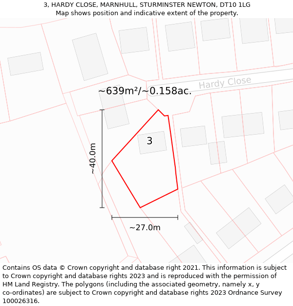 3, HARDY CLOSE, MARNHULL, STURMINSTER NEWTON, DT10 1LG: Plot and title map